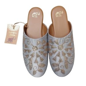 Made in India fabric sequin slip on mules size 10